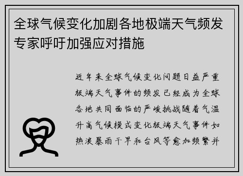 全球气候变化加剧各地极端天气频发专家呼吁加强应对措施