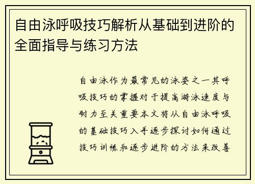 自由泳呼吸技巧解析从基础到进阶的全面指导与练习方法